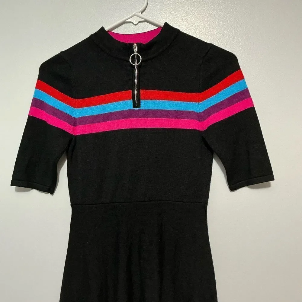 Sequin Heart girls Black Dress with Pink and Blue Stripes size L